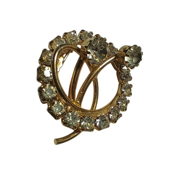 Vintage Gold-Tone Rhinestone Circle Brooch Pin - Picture 1 of 7